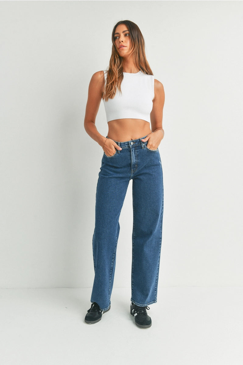 Dark Denim Wide Full Length Jeans