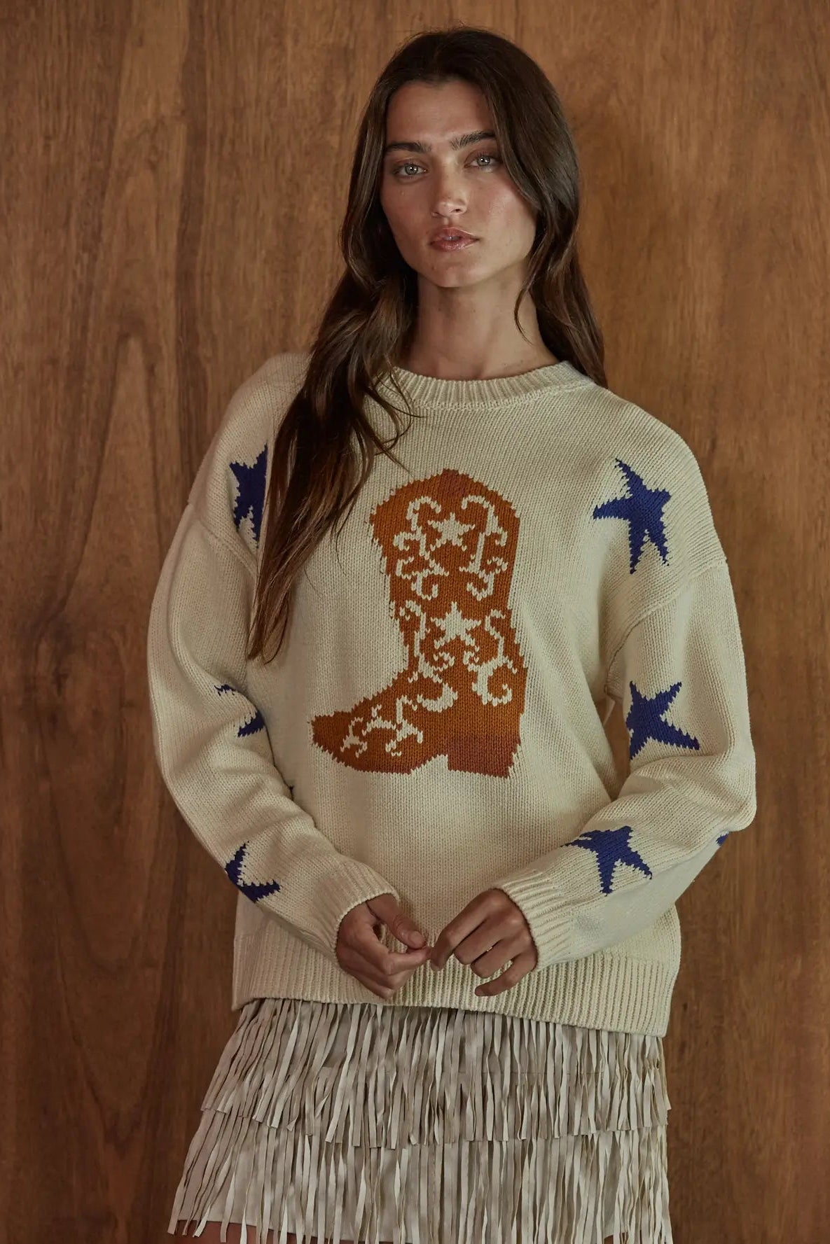 A Star Boot Cotton Crew Neck Sweater
