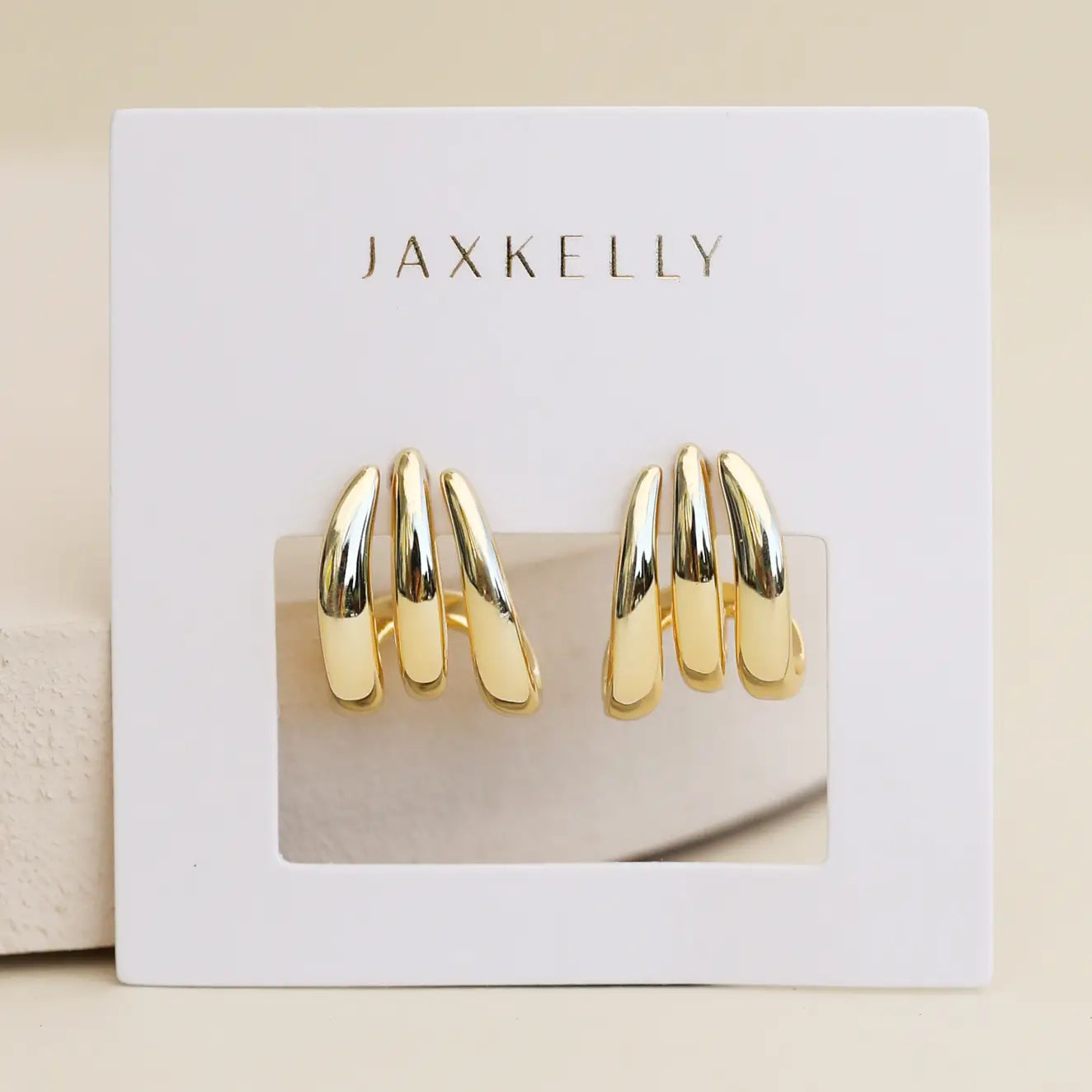 JK Gold Three Hoop Huggie Earrings