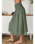 Linen Shirred Waist A-Line Skirt