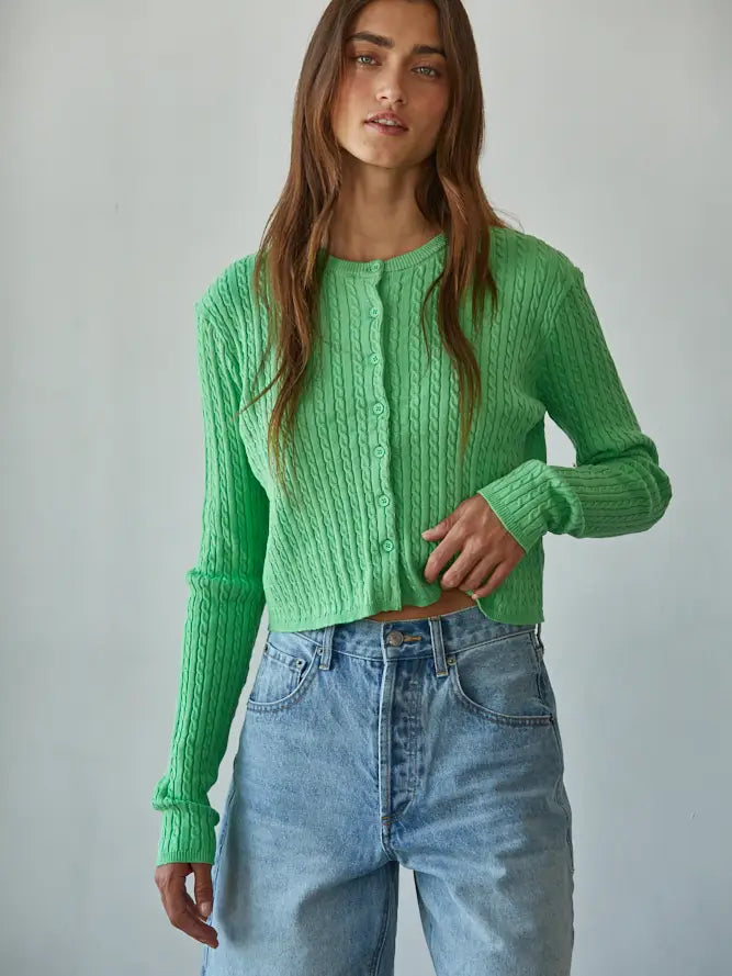 Knit Cable Sweater Cotton Button Down Cardigan Top