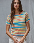 Striped Short Sleeve Cotton Knit Sweater Tee
