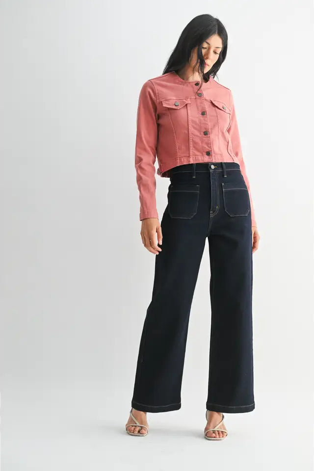Super Dark Denim Patch Pocket Wide Leg