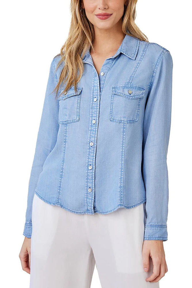 Bella Dahl Long Sleeve Seamed Shirt-Indigo Harbor Wash