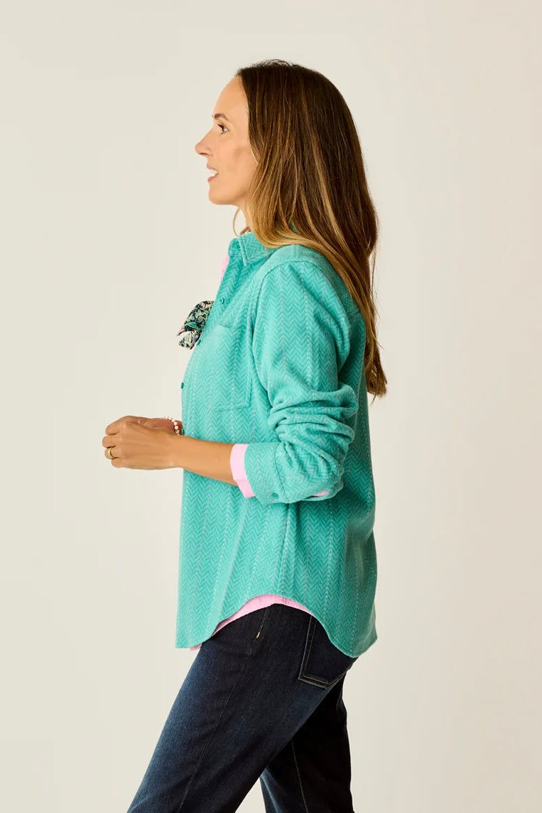 Fairbanks Supersoft Long Sleeve Shirt: Jade Herringbone