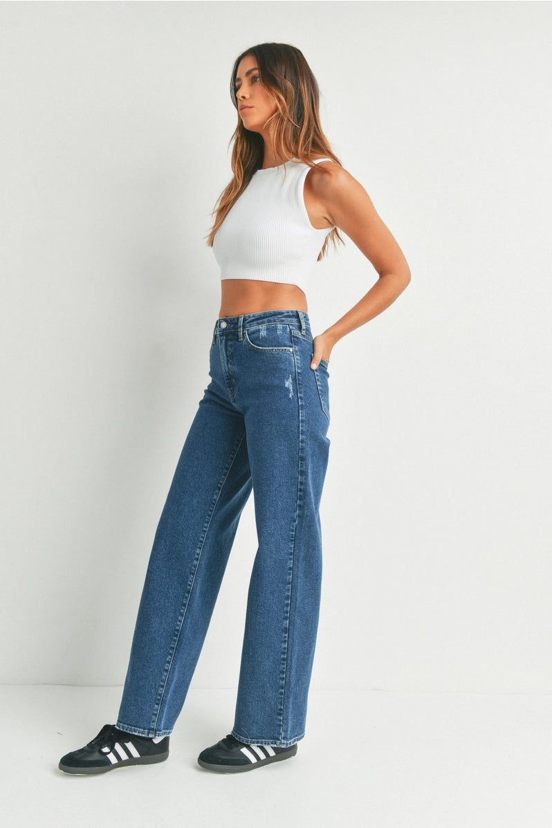 Dark Denim Wide Full Length Jeans