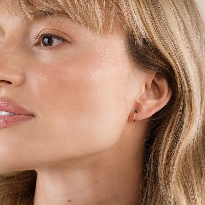 JK Open Mini Hoop Earrings: 18K Gold Blue Sapphire