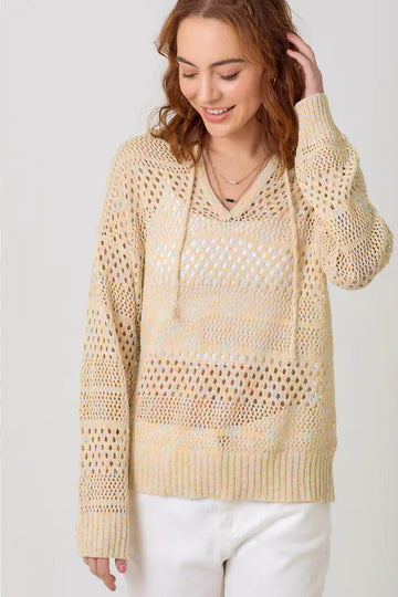 Almond Crochet Knit Hoodie Sweater