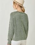 Pebble Washed Cotton Cable Crew Sweater: Sage
