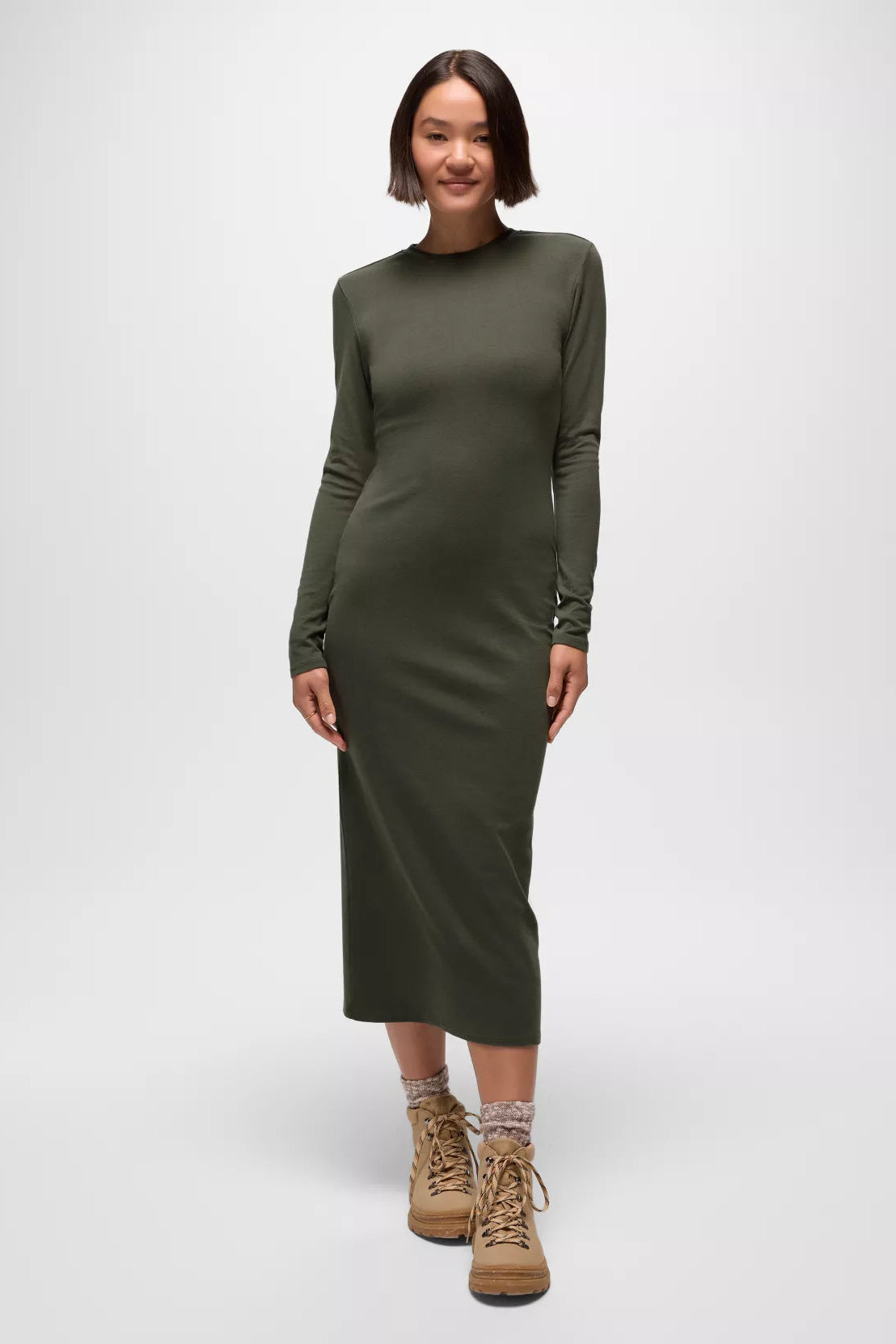 Lotus Ribbed Midi Dress: Spruce