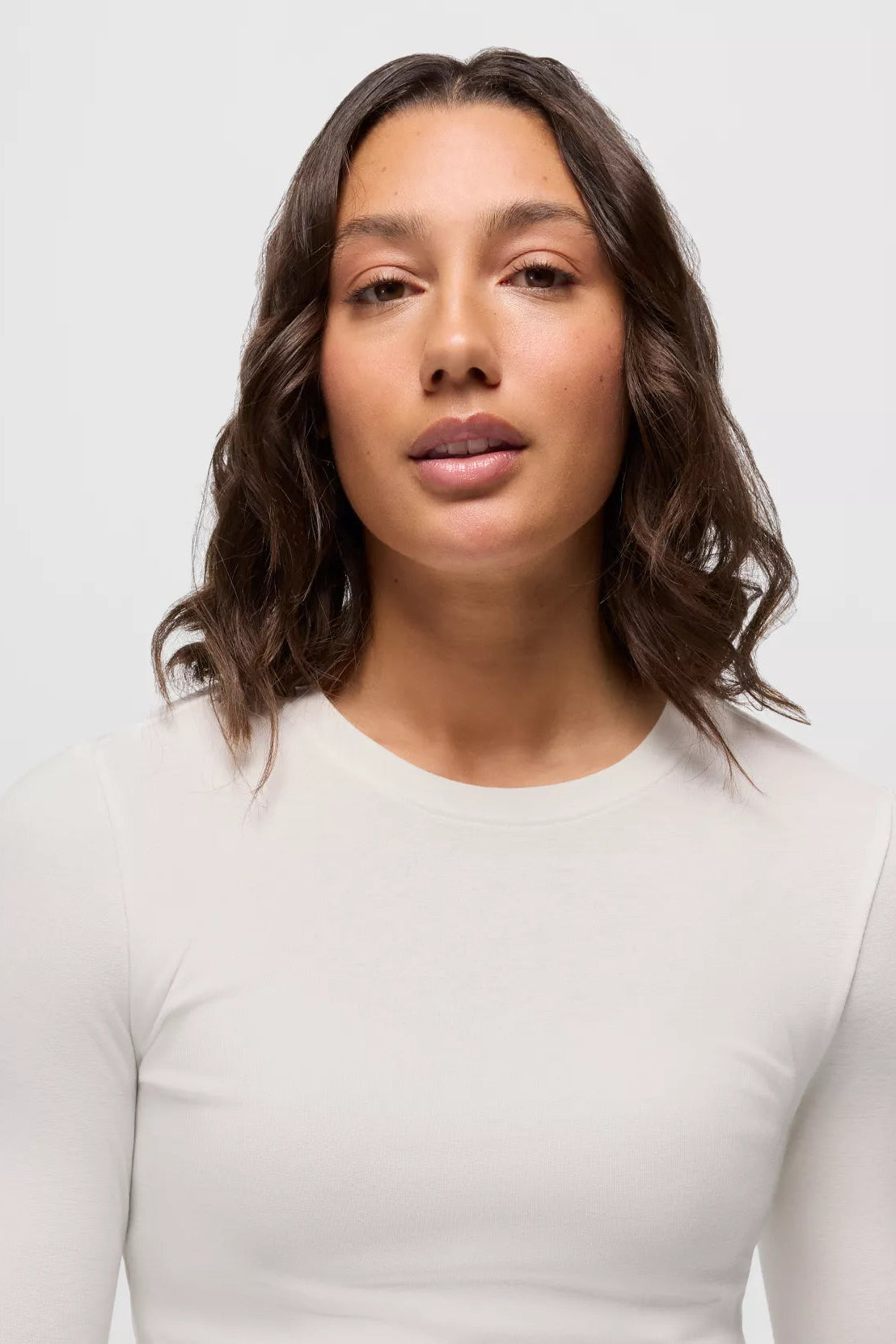 Lotus Long Sleeve Ribbed Crew Neck Tee: White