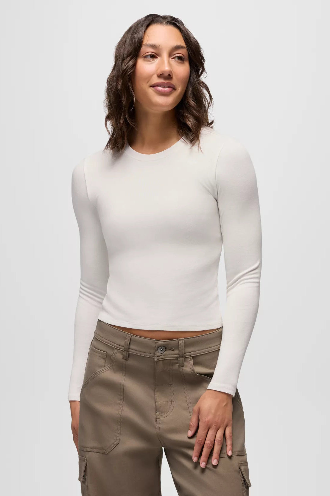 Lotus Long Sleeve Ribbed Crew Neck Tee: White