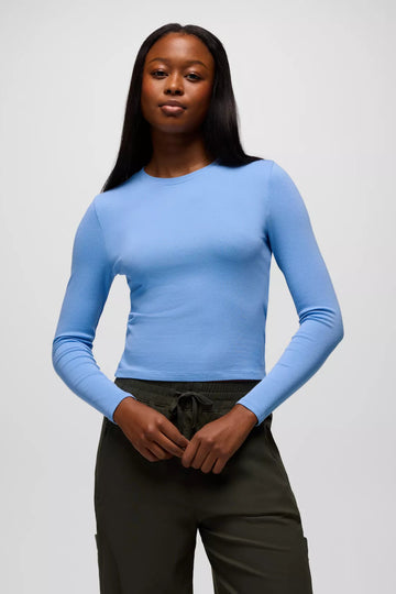 Lotus Long Sleeve Ribbed Crew Neck Tee: Blue Vibes