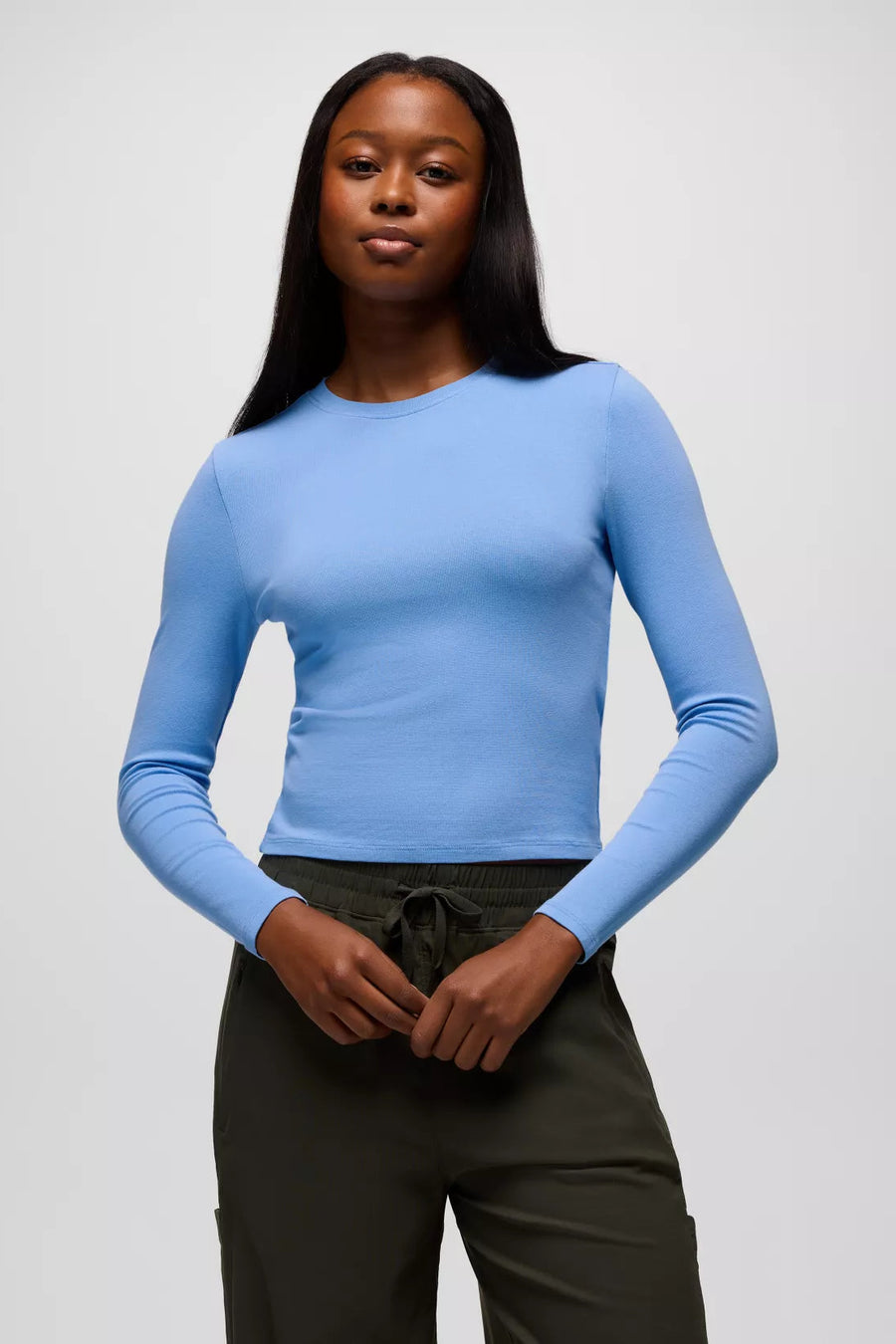 Lotus Long Sleeve Ribbed Crew Neck Tee: Blue Vibes