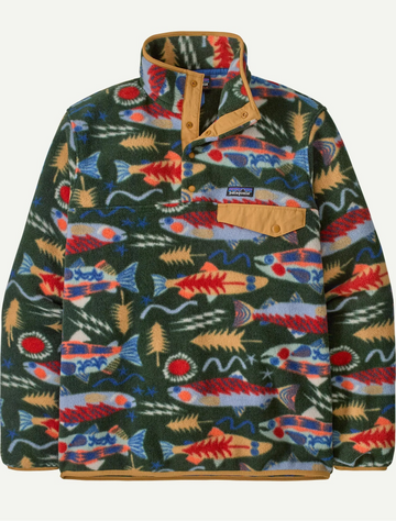 Patagonia M's Lightweight Synchilla Snap-T Fleece Pullover: Salmon Energy: Old Growth Green