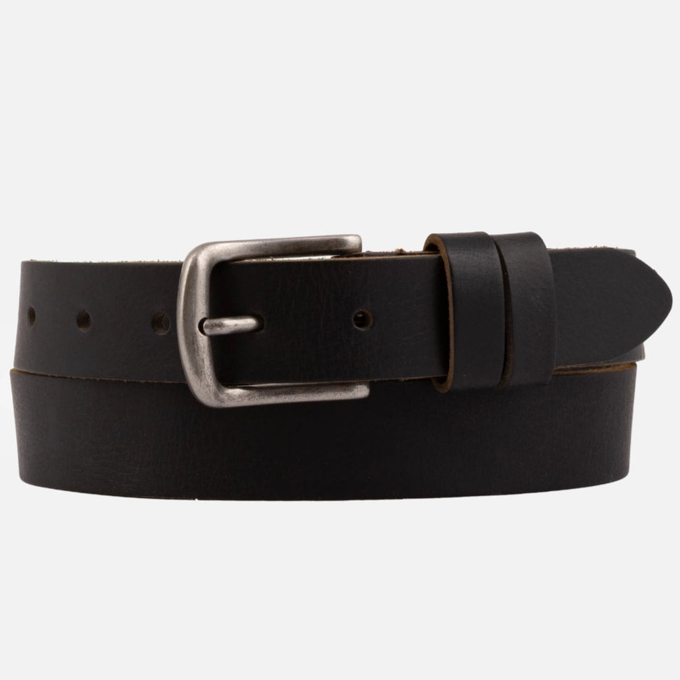 Abel Unisex Sleek Leather Belt with Silver Buckle - Black