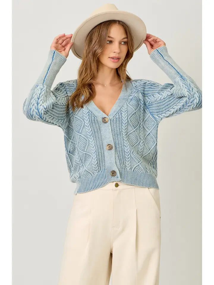 Blue Cotton Weaving Sweater Cardigan