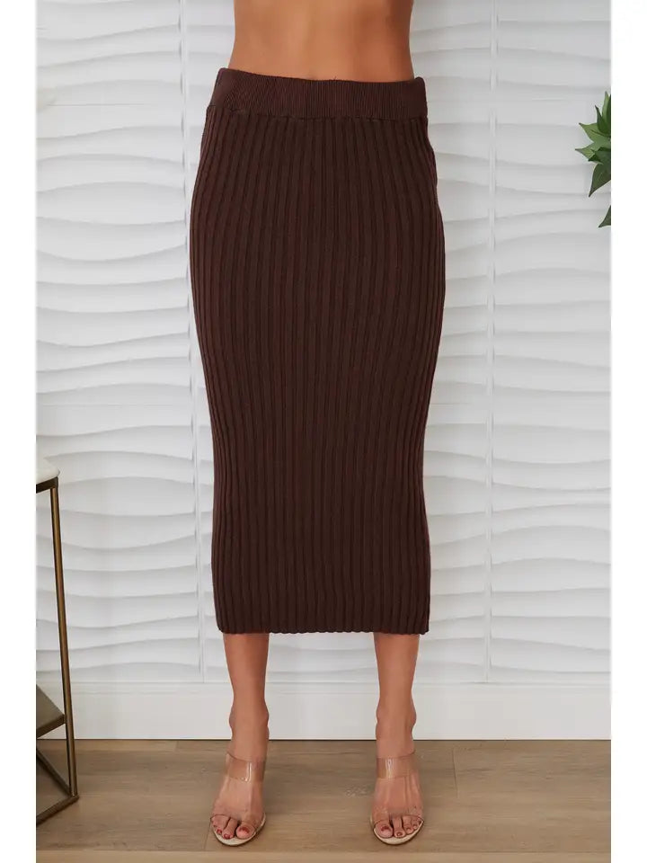 Ribbed Fitted Midi Skirt