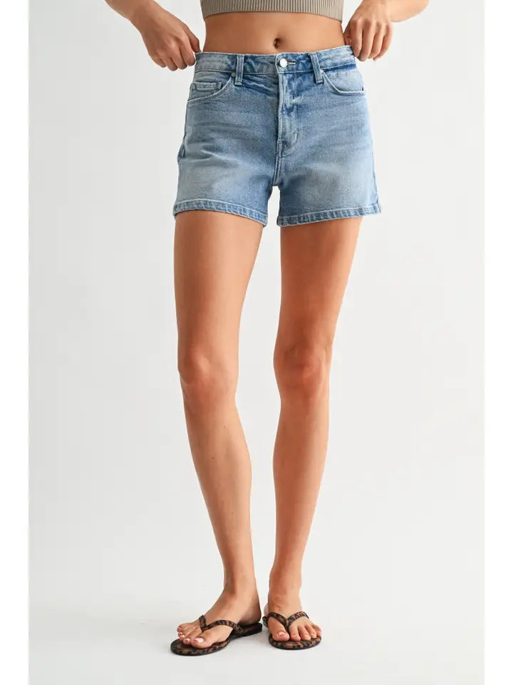 Light Denim Classic Side Slit Jean Shorts