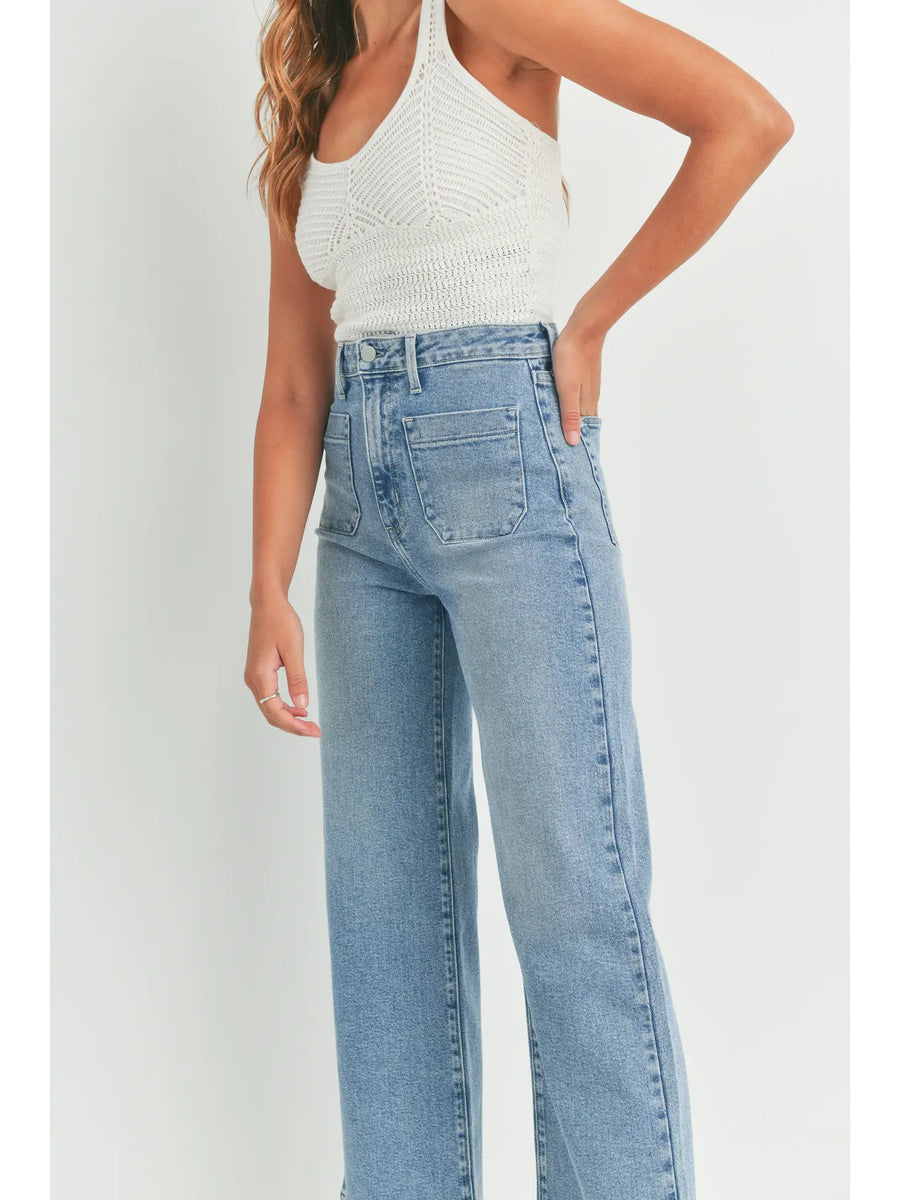 Light Denim Patch Pocket Wide Leg