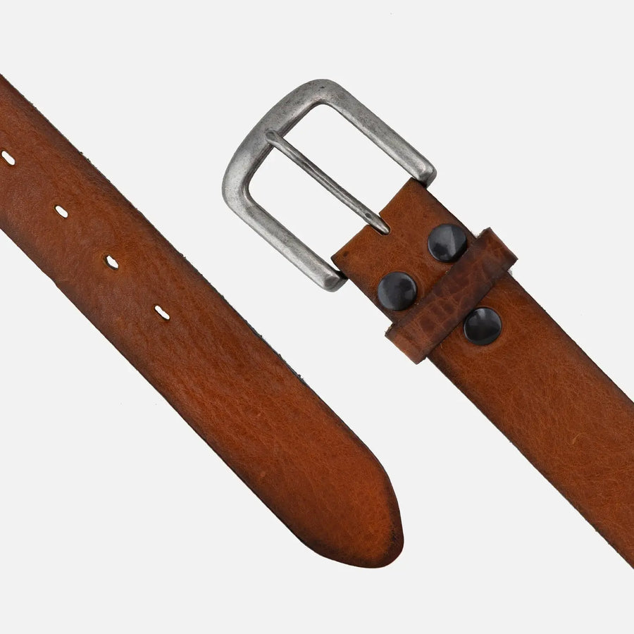 Ari Unisex Vintage Leather Belt-Camel