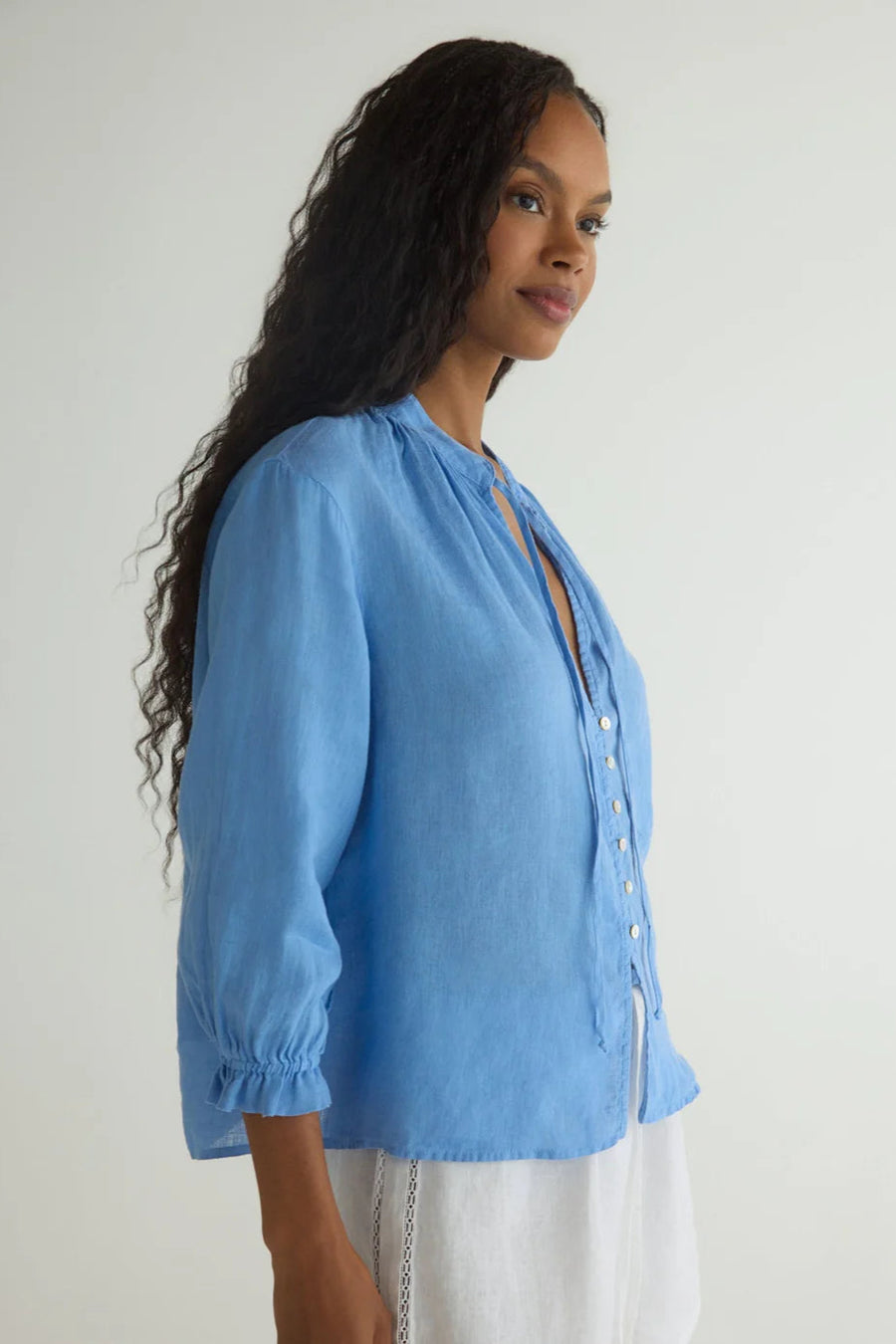 Bella Dahl 3/4 Sleeve Tie Neck Blouse