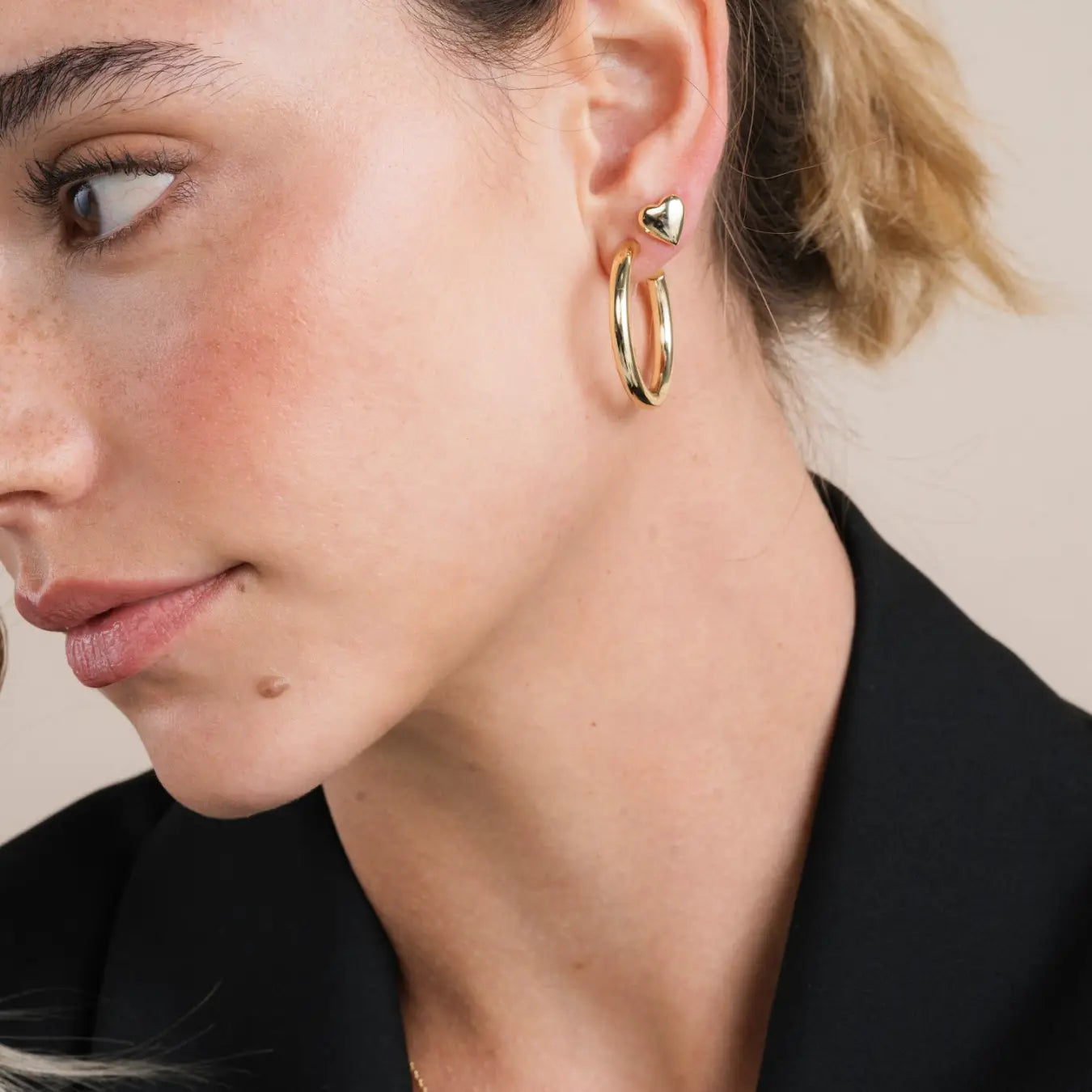 JK Puffed Gold Heart Earrings
