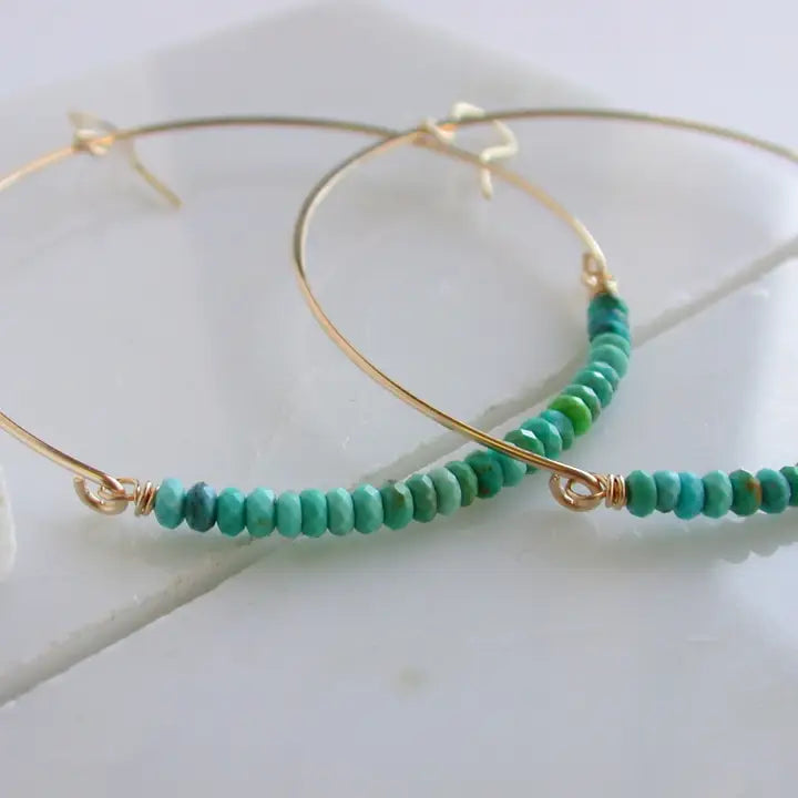 Large Boho Turquoise Sterling Silver Hoops