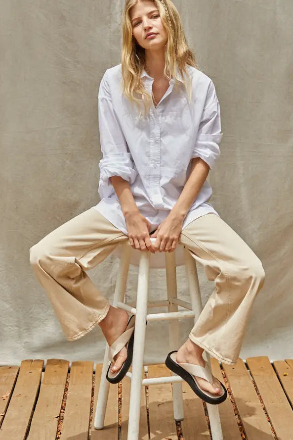 Oversized Woven Cotton Button Down Collar Neck Shirt