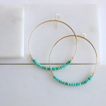 Large Boho Turquoise Sterling Silver Hoops