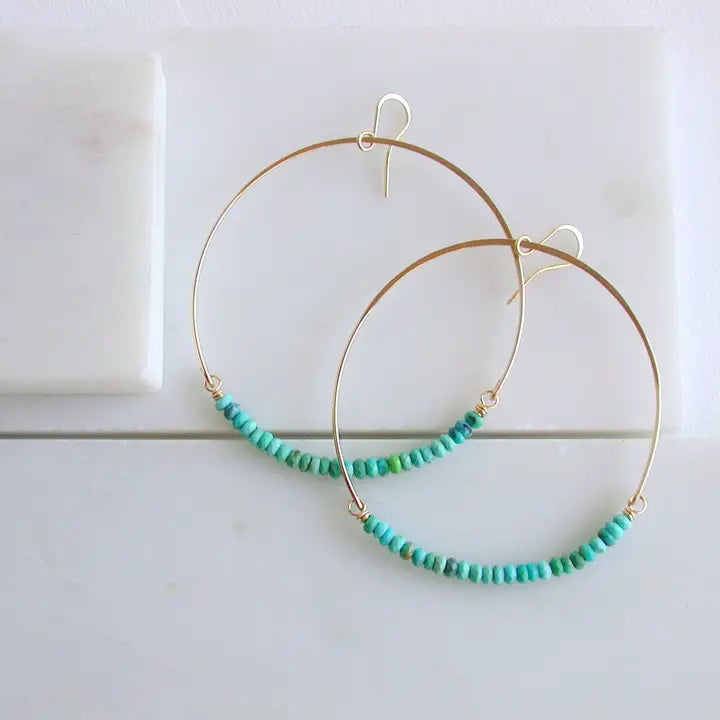 Large Boho Turquoise Sterling Silver Hoops