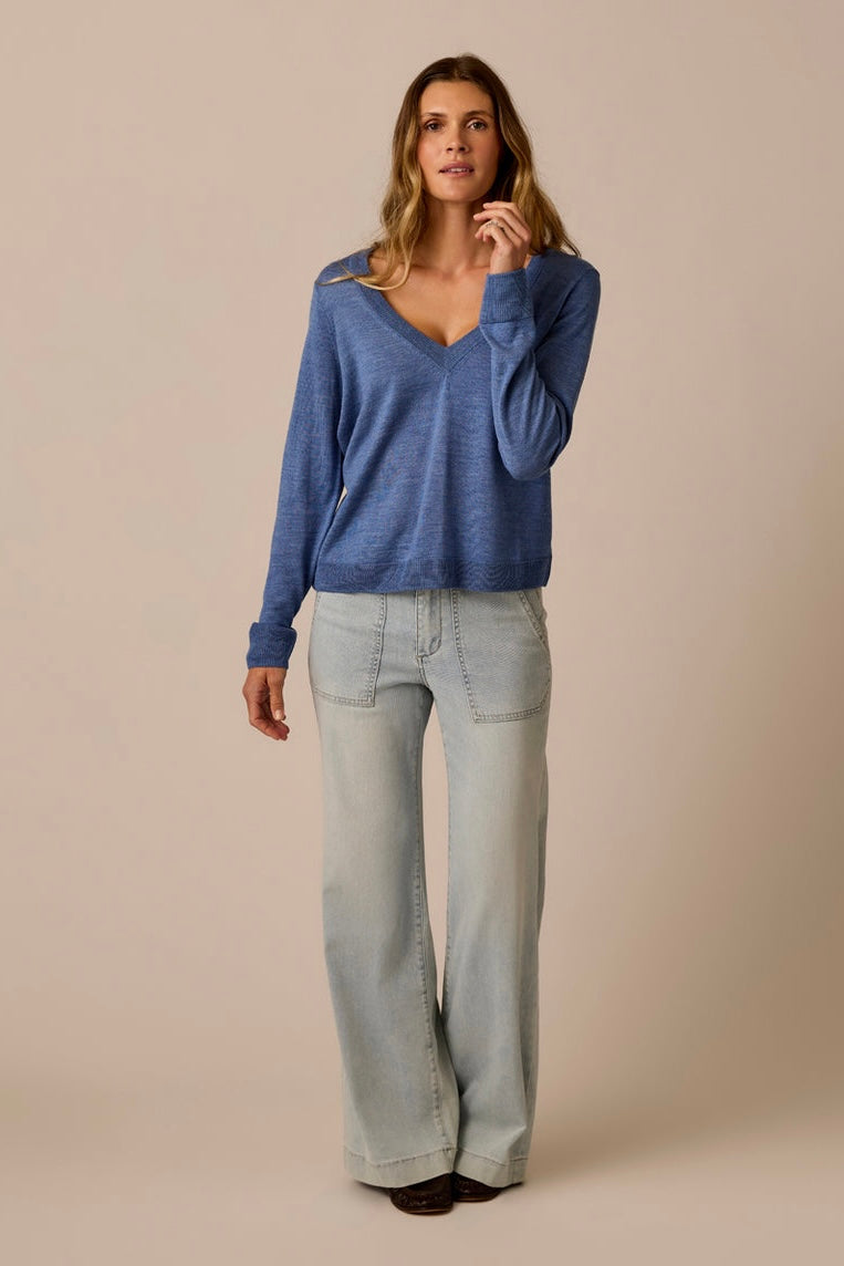 Juliet V-Neck Sweater: Denim Heather
