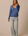 Juliet V-Neck Sweater: Denim Heather
