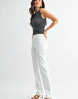 JBD Mid Rise Stovepipe Straight Leg Off White Jeans