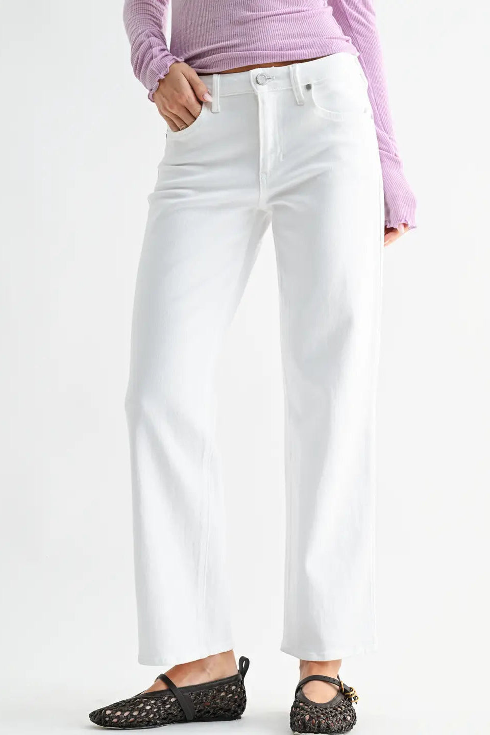 JBD Optic White Stretchy Straight Denim Pants