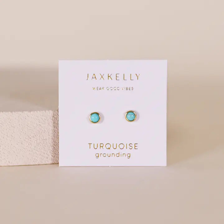 JK Simple Stud Earrings Turquoise 18K Gold Plated