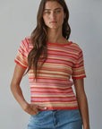 Striped Short Sleeve Cotton Knit Sweater Tee