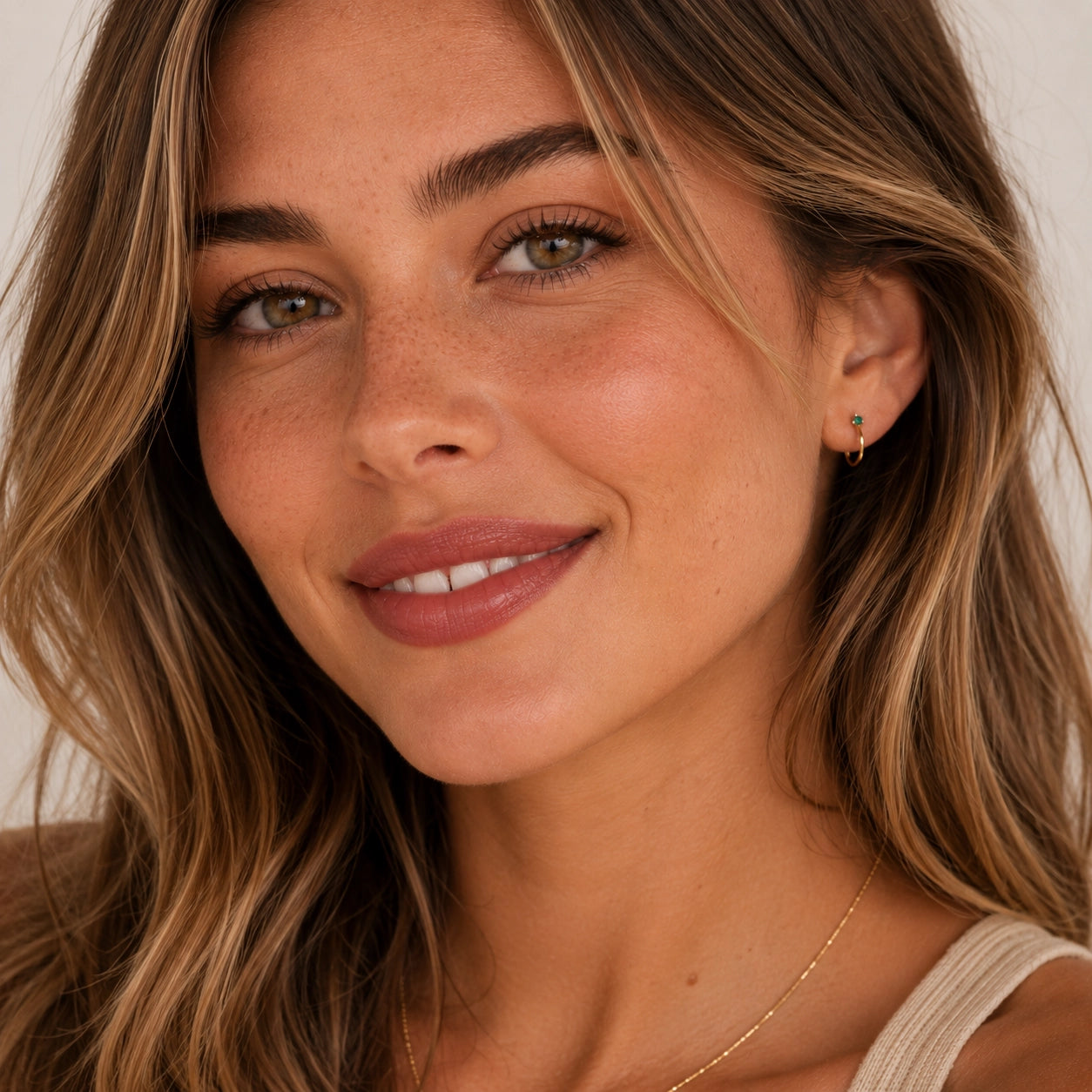 JK Open Mini Hoop Earrings: 18K Gold Green Emerald