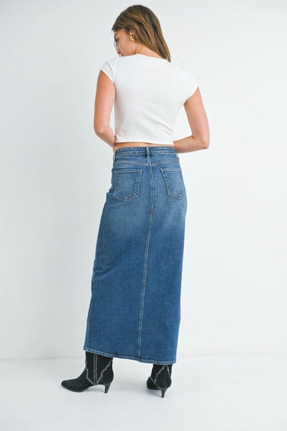 Stretch Classic Denim Midi Skirt