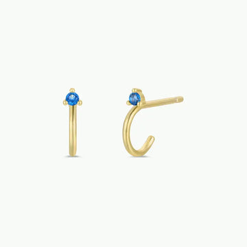 JK Open Mini Hoop Earrings: 18K Gold Blue Sapphire