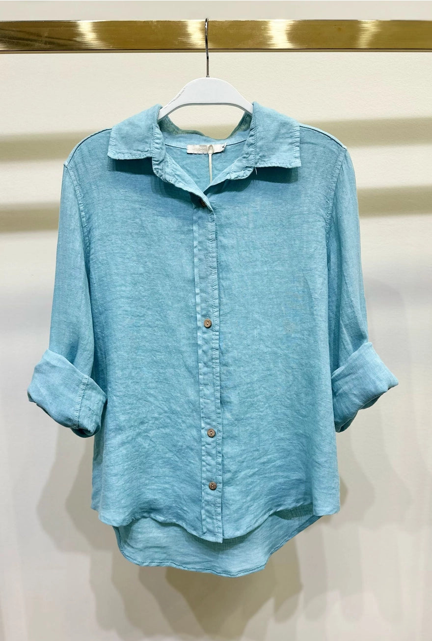 Linea Long Sleeve Button Down Linen Blouse