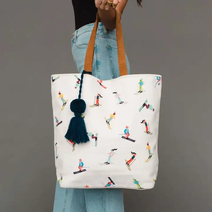 Skiing People Cotton Tote Bag
