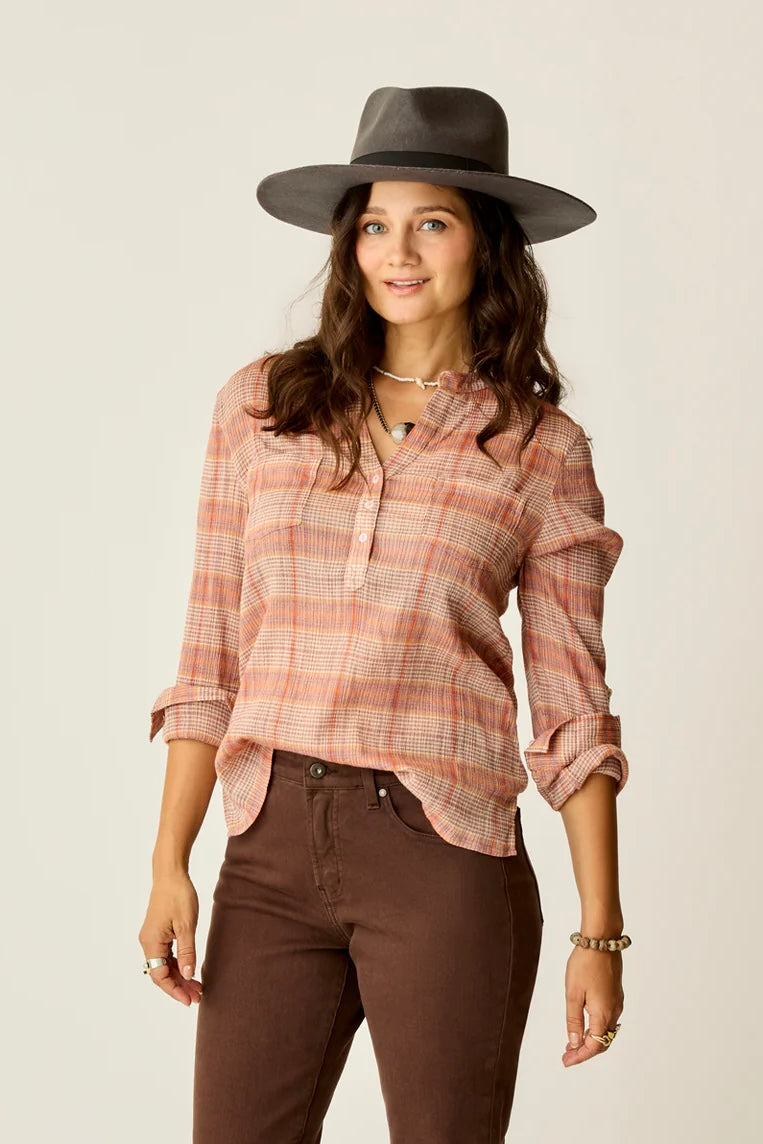 Dylan Gauze Shirt : Rosewood Plaid