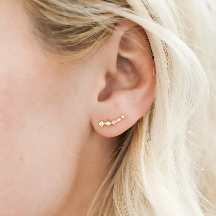 JK Crawler: White CZ Gold Earrings