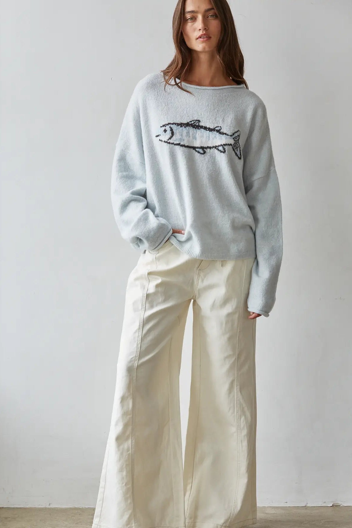 A Little Fishy Light Blue Crew Neck Sweater