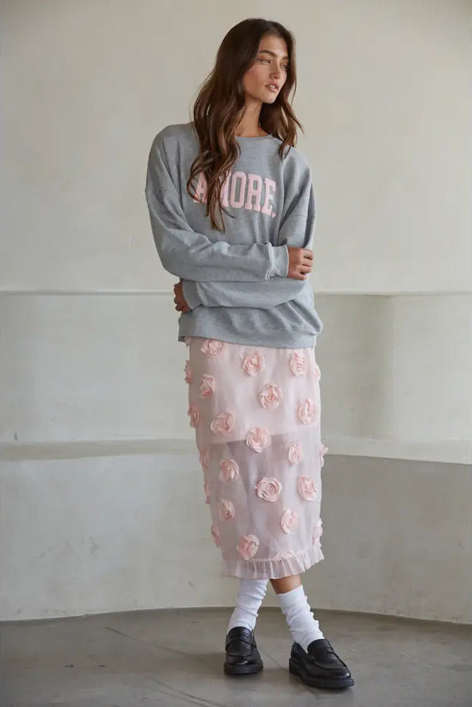 AMORE French Terry Pullover Sweatshirt