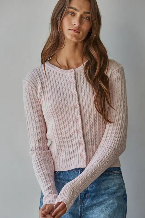 Knit Cable Sweater Cotton Button Down Cardigan Top