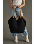 Black & Cream Diamond Pattern Cotton / Leather Tote