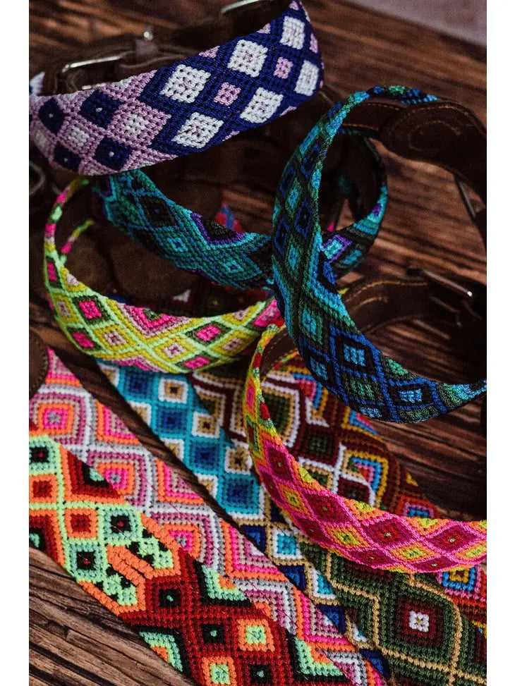 Colorful Knitted Boho Leather Dog Collar