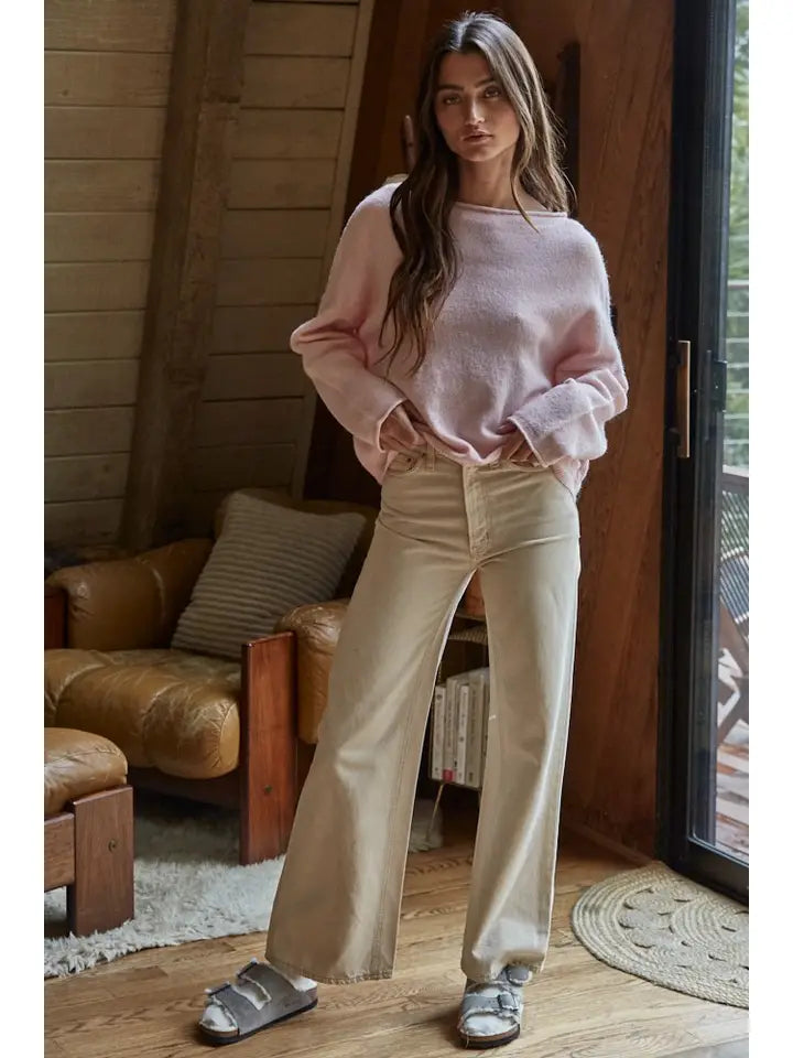 Pinky Rolled Round Neck Sweater